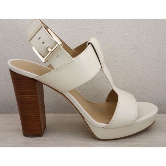 Michael Michael Kors Women Sz 8M Light Cream Becker T-Strap Block Heels SIB - Picture 6 of 11